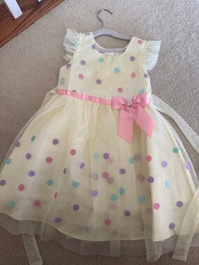 Jona Michelle Yellow Tulle Dress with Pink Bow and Pastel Polka Dots
